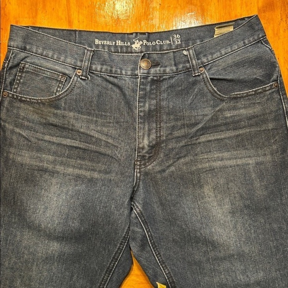 Beverly Hills Polo Club Mens Dark Wash Straight Leg Jeans 36x32 Blue Denim - Picture 8 of 8